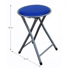 Skládací taburet IRMA stolička, ekokůže modrá, kov stříbrný mat