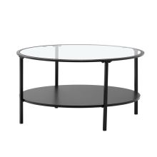 Konferenční stolek PARLAN průměr 80 cm, kov a MDF deska černá, sklo čiré