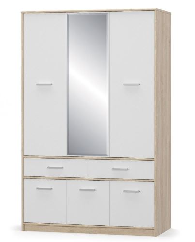 Šatní skříň TIPS 6D2S 123 cm, dub sonoma a matná bílá