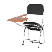 Skládací pracovní židle TEKER s deskou na psaní, ekokůže černá, přírodní deska, kov chrom