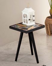 Odkládací příruční stolek RYAN 32x32 cm, masiv borovice, barva černá, keramická deska