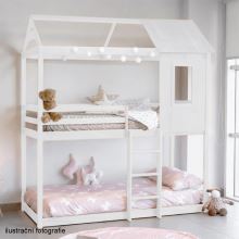 Montessori patrová postel ATRISA 90x200 cm, masiv borovice a překližka, barva bílá