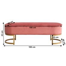 Designová lavice MIRILA NEW sametová látka Velvet růžová, kov gold chrom zlatý