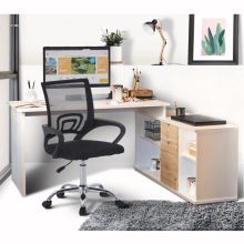 Rohový kancelářský stůl DALTON 2 new, bílá a dub wotan