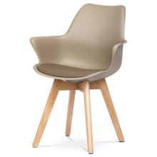 Jídelní židle s područkami CT-771 CAP plast a ekokůže cappuccino, přírodní buk