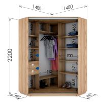 Šatní skříň rohová CORA 140/220 cm, dub sonoma a zrcadlo (1)