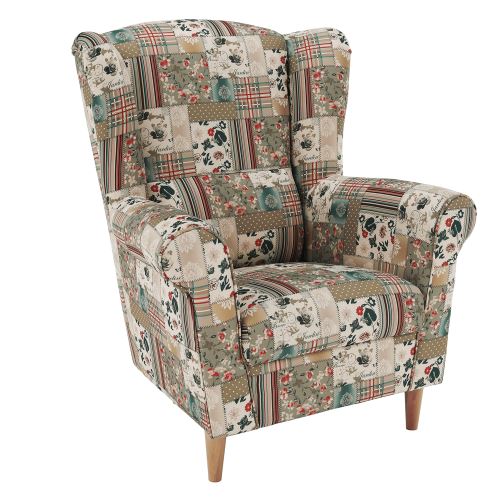 Křeslo ušák CHARLOT látka patchwork Viorica 1