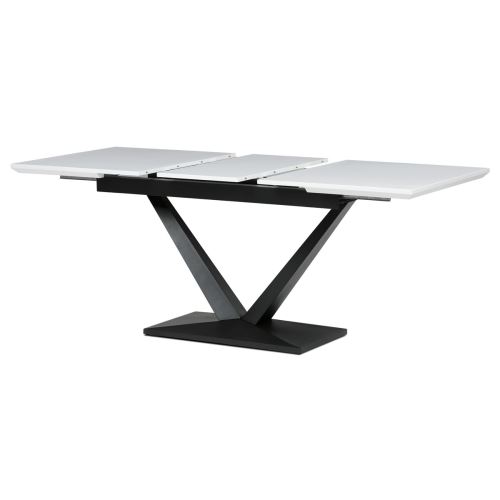 Jídelní stůl HT-W1630 WT 140+40x85 cm, MDF deska bílý mat, kov černý matný lak