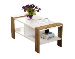 Konferenční stolek IRVINE 90x60 cm, matná bílá a ořech