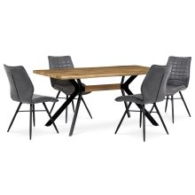 Jídelní stůl HT-863 OAK 160x90 cm, MDF deska 3D dekor divoký dub, kov černý lak