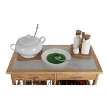 Servírovací stolek CAYMAN masiv borovice přírodní, keramika
