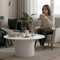 Konferenční stolek MAHIR TYP 1, průměr 80 cm, bílý mramor a MDF bílá (3)