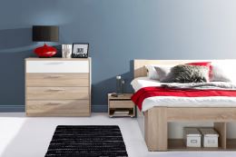 Ložnice MILO ( postel 160x200 cm, komoda 4S, skříň ) dub sonoma a matná bílá
