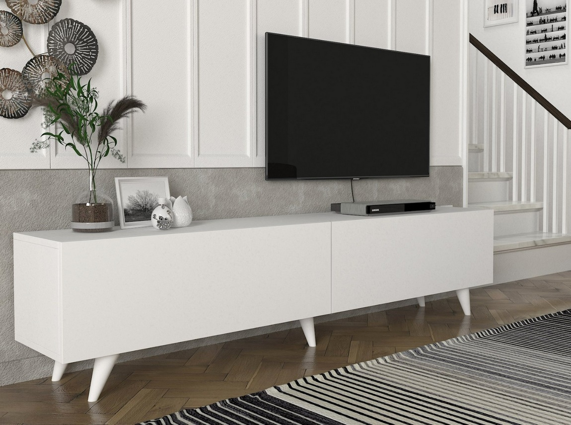 Televizní stolek BUENAS 180 cm, lamino matná bílá