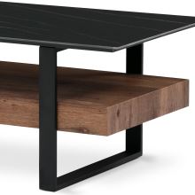 Konferenční stolek AHG-286 BK deska slinutá keramika 120x60 cm, černý mramor, nohy černý kov, tmavě hnědá dýha