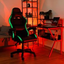 Kancelářské herní křeslo MAFIRO s RGB LED podsvícením, ekokůže černá
