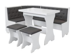 Jídelní rohový SET CORNER uni roh L/P 153,5 x 113,5 cm, matná bílá, látka šedá