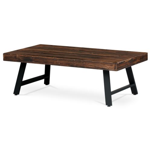Konferenční stůl AHG-534 PINE, 130x70 cm, masiv retro hnědá borovice, kov černý lak mat