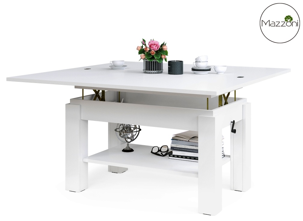 Konferenční (jídelní) stůl BRAWO 130x65-130 cm, výška 60-72 cm, lamino matná bílá