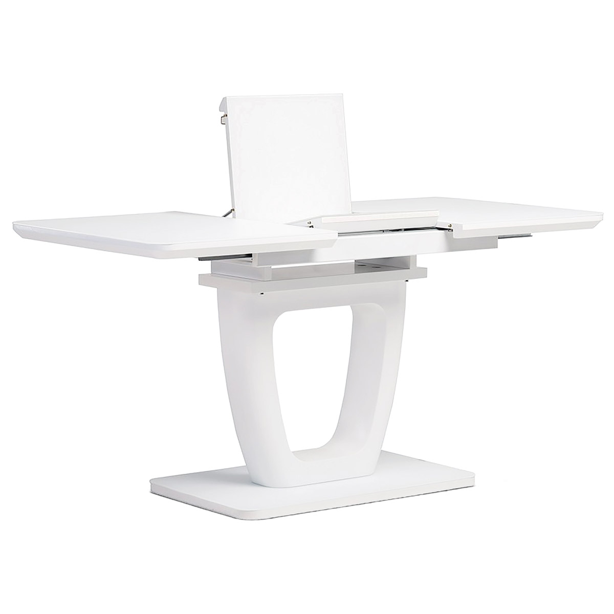 Jídelní stůl HT-430 WT 110+40x75 cm, bílá skleněná deska, MDF a bílý matný lak
