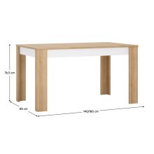 Jídelní stůl LYOT03, rozkládací, dub riviera / bílá s extra vysokým leskem, 140-180x85 cm, LEONARDO