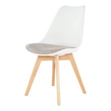 Jídelní židle DAMARA, plast bílý, látka šedo-béžová, buk