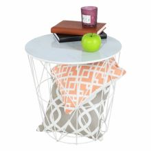 Příruční stolek ENPLO MDF dekor mramor, kov bílý lak