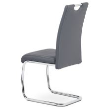 Jídelní židle HC-481 GREY ekokůže šedá, bílé prošití, kov chrom