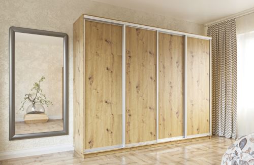 Šatní skříň s posuvnými dveřmi LAMBDA š.300 cm, v.220 cm, dub artisan