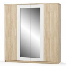 Šatní skříň 4D MARKOS 201 cm, dub sonoma a matná bílá, zrcadlo