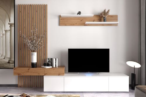 Obývací sestava LAVRIO PLUS 250 cm, dub artisan a matná bílá