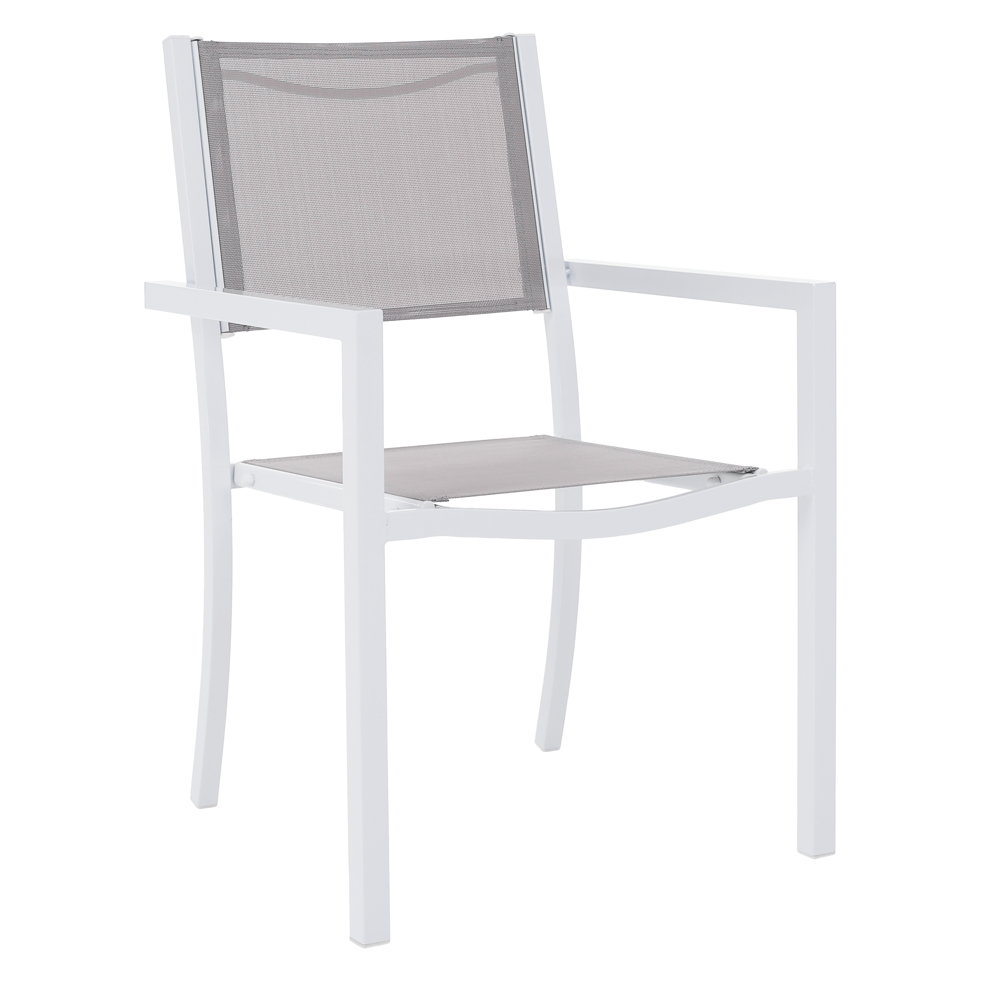 Zahradní stohovatelná židle DORIO umělá textilie světle šedá, ocel bílý lak