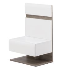 Noční stolek, bílá extra vysoký lesk HG / dub sonoma tmavý truflový, LYNATET TYP 95