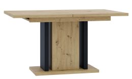 Jídelní stůl JANGA rozkládací 140-180x90 cm, dub artisan a matná černá