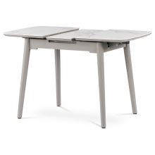 Jídelní stůl HT-400M WT rozkládací 90+25x70 cm, keramika bílý mramor, masiv šedý vysoký lesk