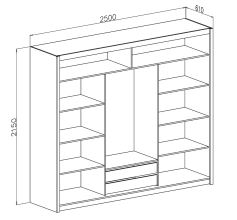 Šatní skříň s posuvnými dveřmi SANDINO 250 cm, dub sonoma a zrcadlo