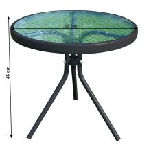 Zahradní příruční stolek HABIR průměr 50 cm, výška 46 cm, ocel černý lak, tvrzené sklo