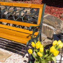 Zahradní lavička FAIZA ocel a plast černý, dřevo přírodní