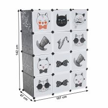 Dětská modulární skříň AVERON kov a plast, šedá a dětský vzor