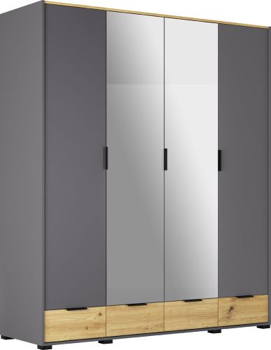 Šatní skříň SKOURA 4D, š.189 cm, dub artisan a grafit