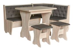Jídelní rohový SET CORNER uni roh L/P 153,5 x 113,5 cm, dub sonoma, látka šedo-hnědá