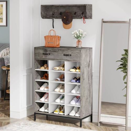 Botník s věšákovým panelem MAYERHOF 80 cm, šedé dřevo rustik
