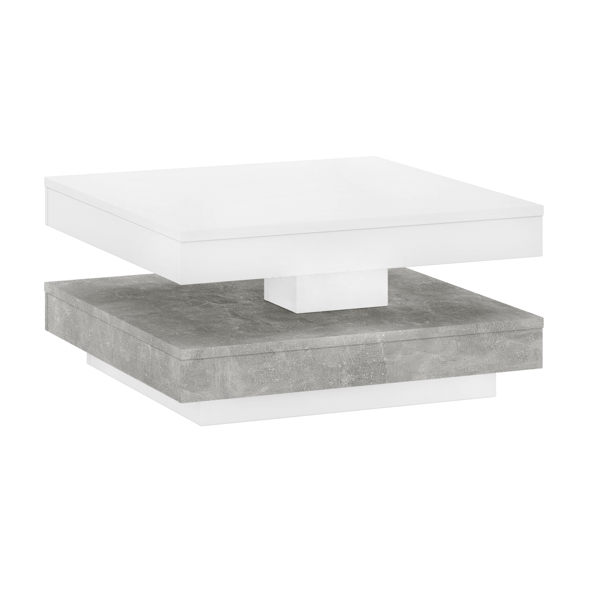 Konferenční stolek MANDY 360° otočná deska 70x70 cm, lamino bílý mat a beton