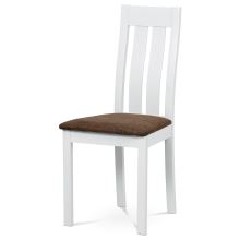 Jídelní židle BC-2602 WT masiv buk, barva bílá, látka hnědá