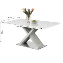 Jídelní stůl FARNEL vysoký lesk bílý HG a beton