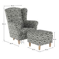 Křeslo ušák ASTRID s taburetem, látka patchwork N1 (21)