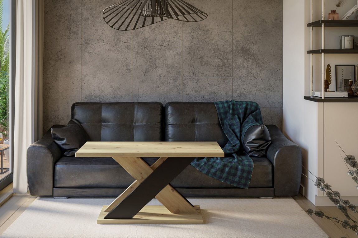 Konferenční stolek PRAVIA 110x70 cm, dub artisan a černá