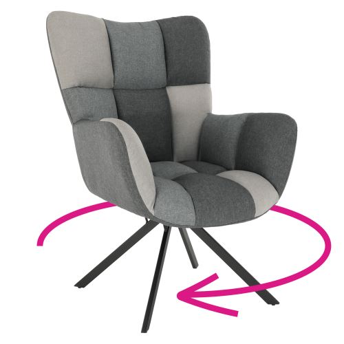 Designové otočné křeslo KOMODO látka patchwork, kov černý