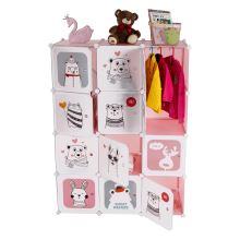 Dětská modulární skříň NURMI kov a plast, růžová a dětský vzor