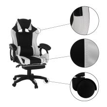 Kancelářské herní křeslo JOVELA s RGB LED podsvícením, ekokůže černá a bílá, plast černý